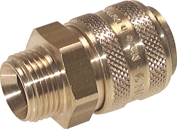 Exemplary representation: Coupling socket, straight male thread, brass, short, 3/8"